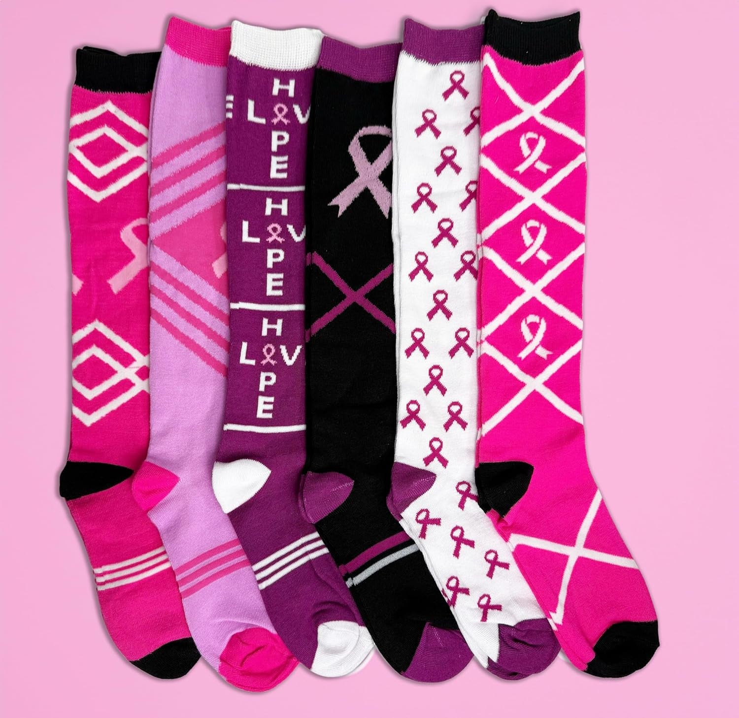 12 Pairs of Womens Breast Cancer Awareness Socks, Pink Ribbon Soft Sport Sock Bulk Pack