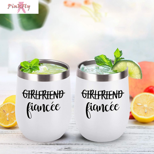 Girlfriend and Girlfriend Wine Tumbler Lesbian Couple Gifts, Engagement Wedding Valentine’S Day LGBT Gifts for Girlfriend, 12 Oz Stainless Steel Fiancée Wine Tumbler Set with Lids, White