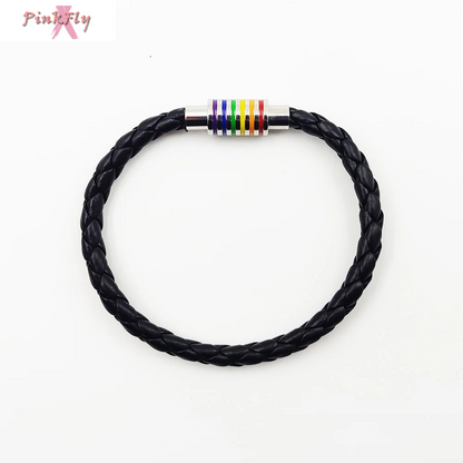 Fashion LGBT Rainbow Braided Bracelet for Women Men Stainless Steel Magnet Buckle Bracelet Friendship Jewelry Gifts