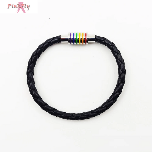 Fashion LGBT Rainbow Braided Bracelet for Women Men Stainless Steel Magnet Buckle Bracelet Friendship Jewelry Gifts