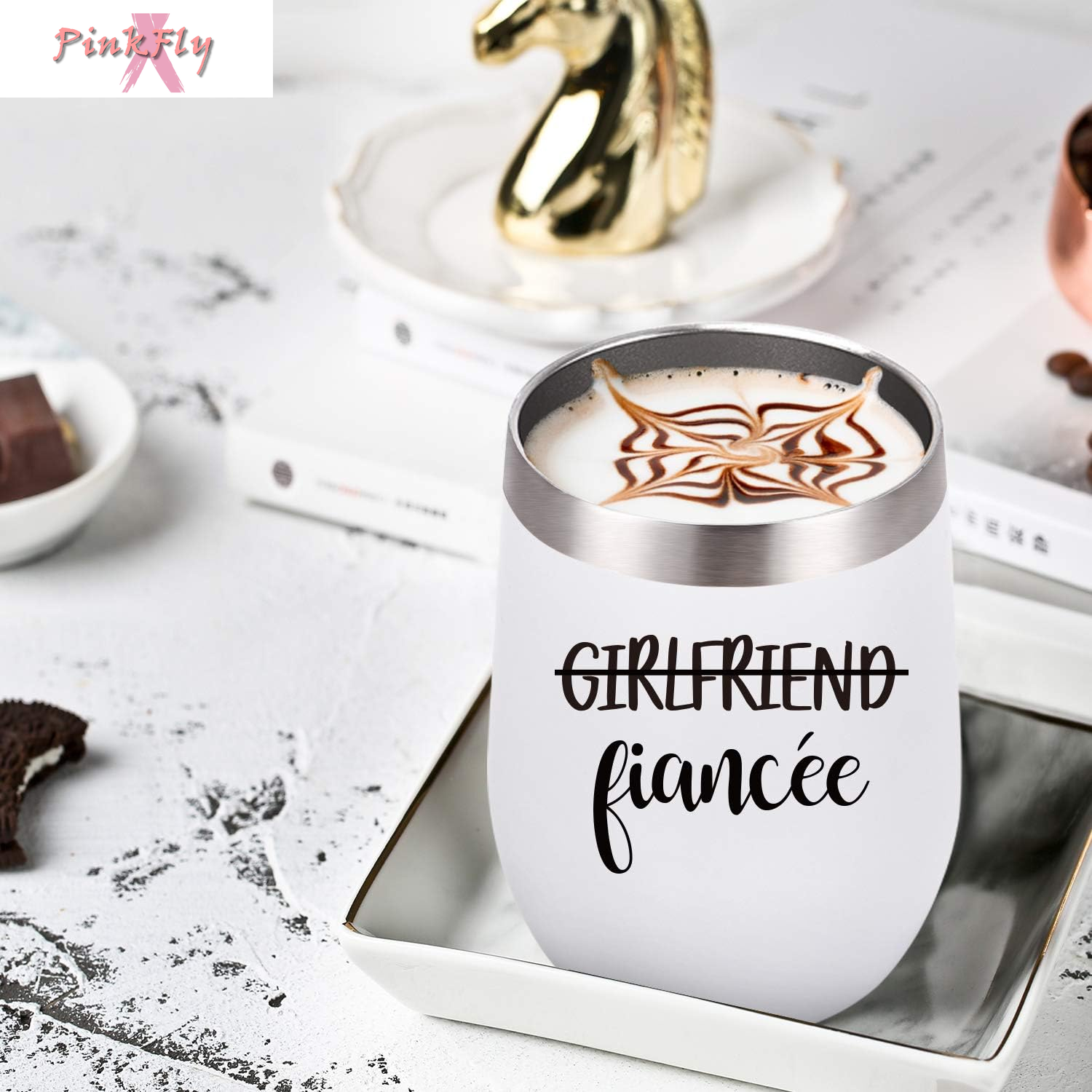 Girlfriend and Girlfriend Wine Tumbler Lesbian Couple Gifts, Engagement Wedding Valentine’S Day LGBT Gifts for Girlfriend, 12 Oz Stainless Steel Fiancée Wine Tumbler Set with Lids, White