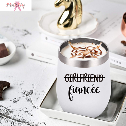 Girlfriend and Girlfriend Wine Tumbler Lesbian Couple Gifts, Engagement Wedding Valentine’S Day LGBT Gifts for Girlfriend, 12 Oz Stainless Steel Fiancée Wine Tumbler Set with Lids, White