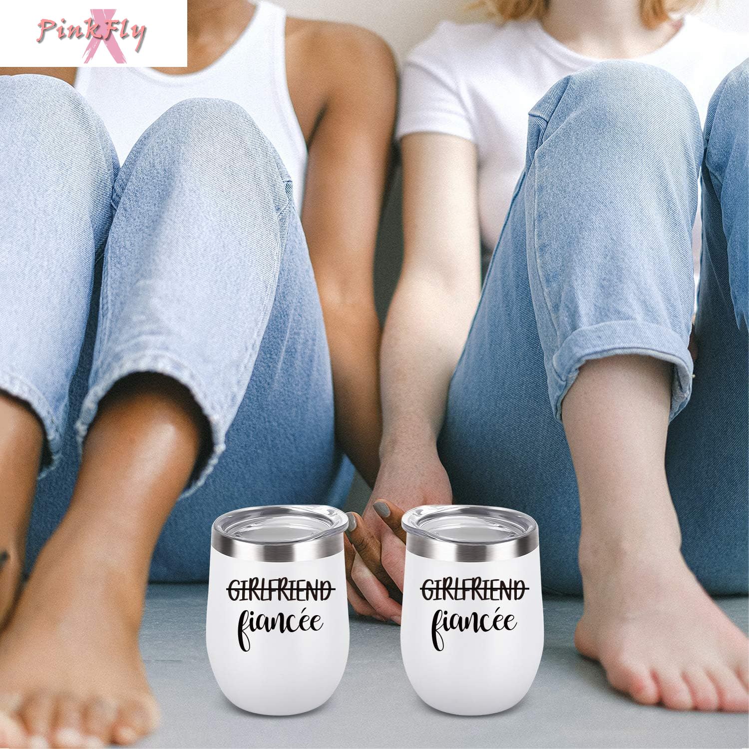 Girlfriend and Girlfriend Wine Tumbler Lesbian Couple Gifts, Engagement Wedding Valentine’S Day LGBT Gifts for Girlfriend, 12 Oz Stainless Steel Fiancée Wine Tumbler Set with Lids, White
