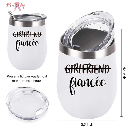 Girlfriend and Girlfriend Wine Tumbler Lesbian Couple Gifts, Engagement Wedding Valentine’S Day LGBT Gifts for Girlfriend, 12 Oz Stainless Steel Fiancée Wine Tumbler Set with Lids, White